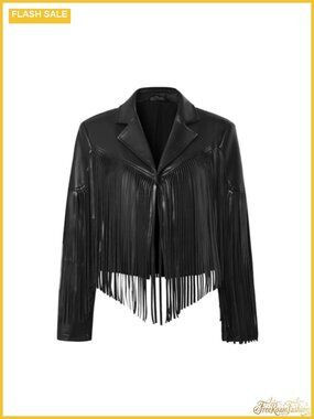 Women's Faux Leather Fringe Jacket Cowgirl Crop Moto Tassel Concert Top